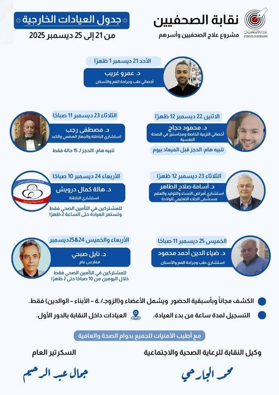 جدول العيادات الخارجية المجانية وعيادة التأمين الصحي الحكومي - Cover Image